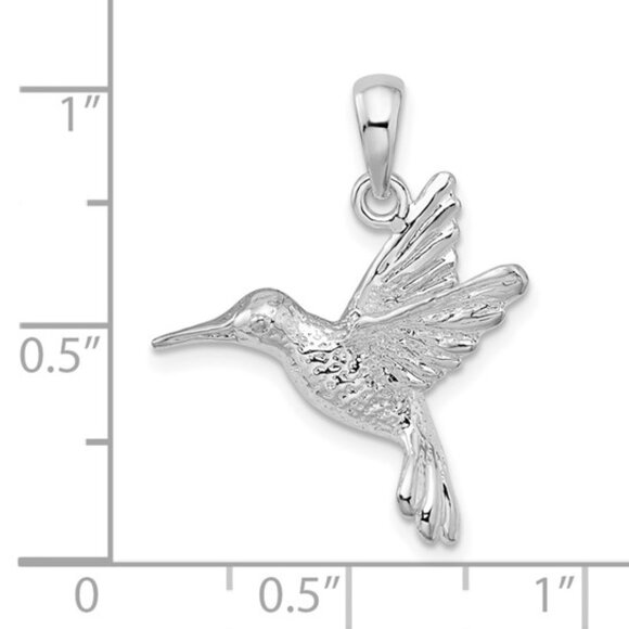 925 Sterling Silver RH Plated Hummingbird Charm Pendant Necklace. 2-D Textured - Picture 2 of 9